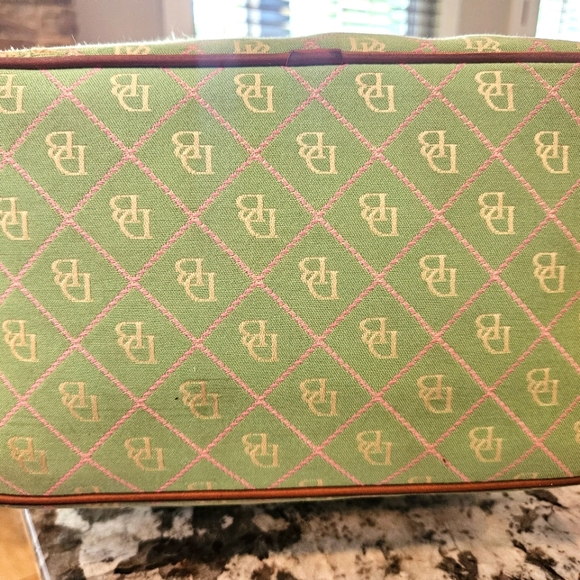 Y2K DOONEY & BOURKE Green Pink White Monogram Logo Shoulderbag w Leather Strap - Picture 16 of 17